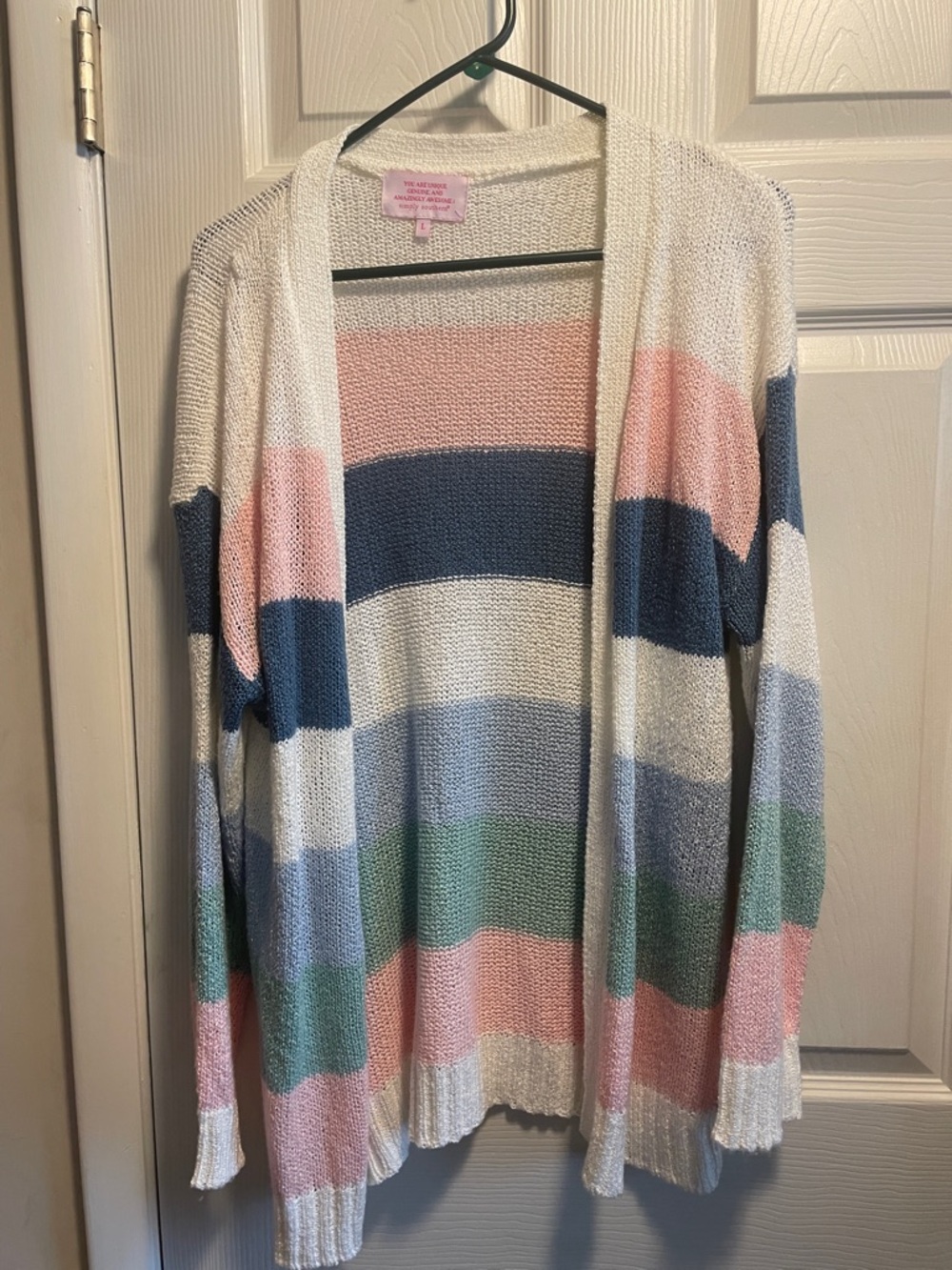Simply Southern Pastel Striped Open-Front Cardigan - Pink, Blue, Green, White